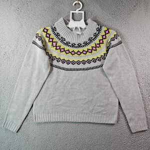 NEW - Full Circle Trends Sweater Women Large Fair Isle Knit Long Sleeve Gray - L
